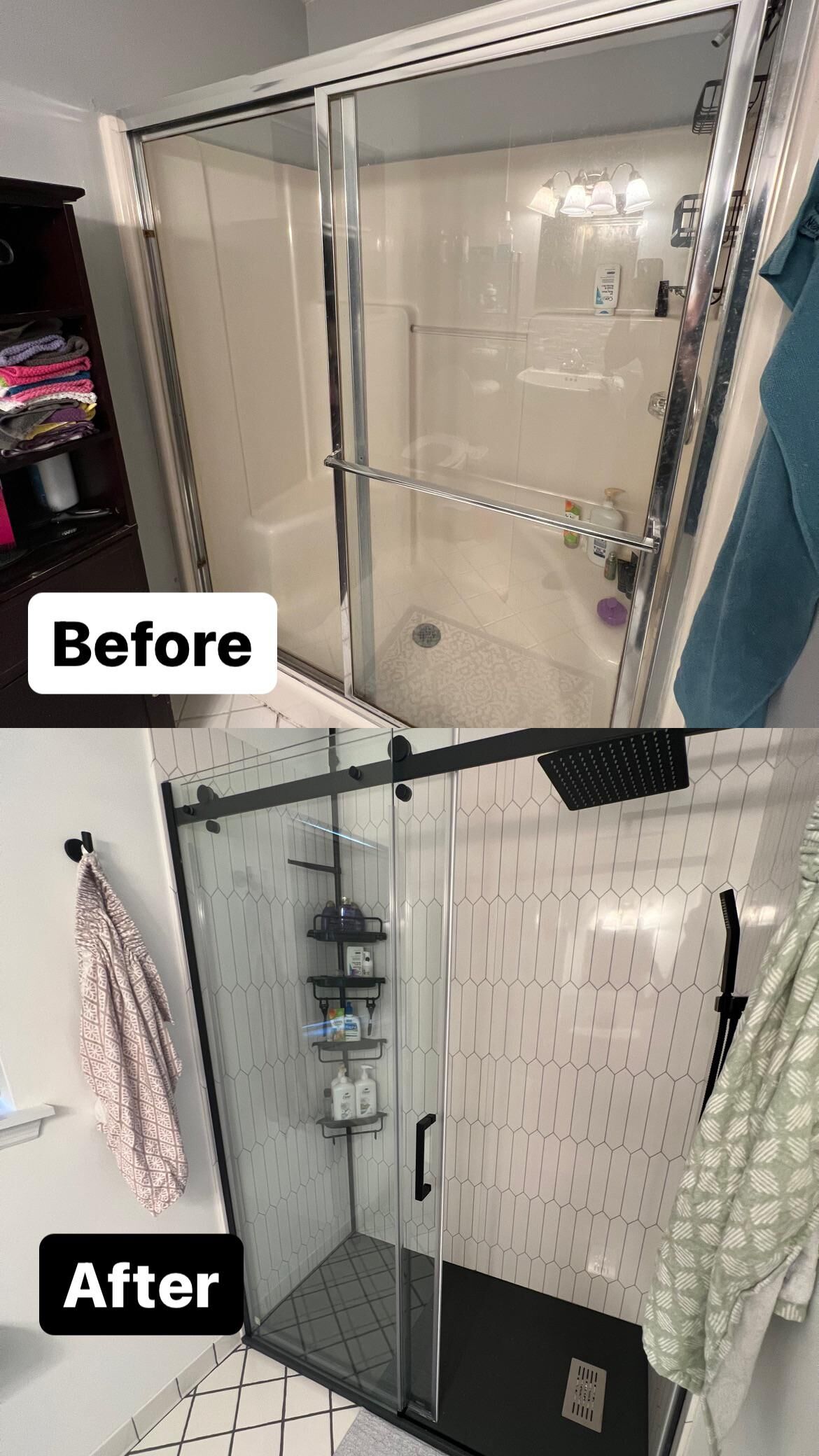 Shower before and after